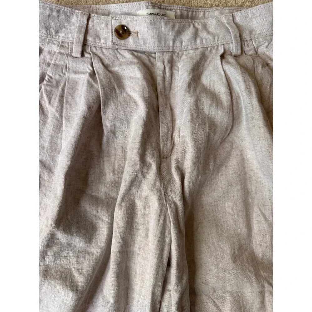 Banana Republic Linen Blend Wide Leg Pleated Trousers Oatmeal Beige Womens 0